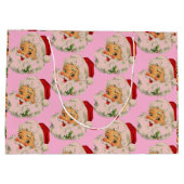 Retro Vintag Santa Pink Weihnachten Große Geschenktüte (Rückseite)