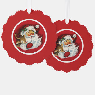 Retro Vintag Santa, Rentier und Holly Ornament Karte