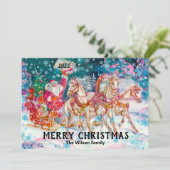 Retro Vintag Santa Sleigh Custom Frohe Weihnachten (Stehend Vorderseite)