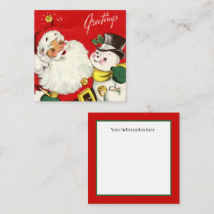 Retro Vintag Santa Snowman zusätzliche Informatio Quadratische Visitenkarte