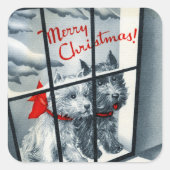 Retro Vintag Scotty Dog Weihnachten Quadratischer Aufkleber (Vorderseite)