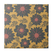 Retro Vintag Senf Schwarzer Roter Flor Fliese (Vorderseite)