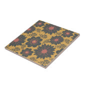 Retro Vintag Senf Schwarzer Roter Flor Fliese (Seite)