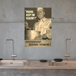 Retro Vintag Sepia WWII Kochen Küche Poster
