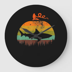Retro Vintag Shark Pumpkin Halloween Geschenke Große Wanduhr