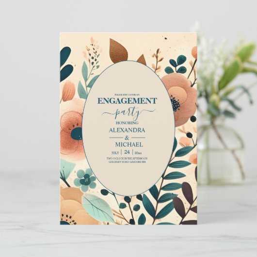 Retro Vintag Sixties Terracotta Verlobung Einladung (Stehend Vorderseite)