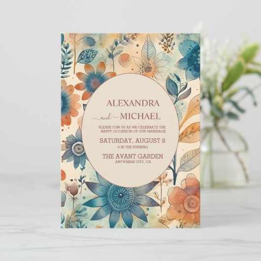 Retro Vintag Sixties Terracotta Wedding Einladung (Stehend Vorderseite)