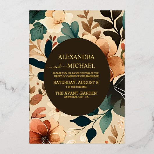 Retro Vintag Sixties Terracotta Wedding Folieneinladung (Vorderseite)