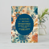 Retro Vintag Sixties Terracotta Wedding Folieneinladung (Stehend vorne)