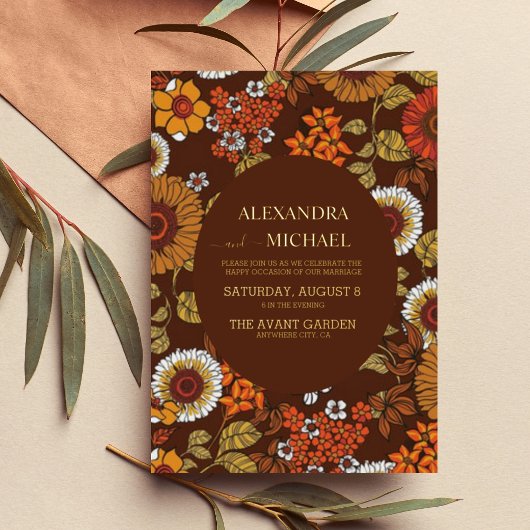 Retro Vintag Sixties Terracotta Wedding Folieneinladung