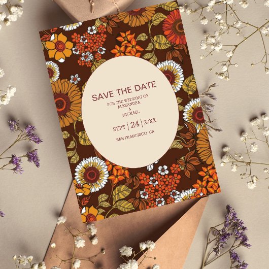 Retro Vintag Sixties Terracotta Wedding Save The Date