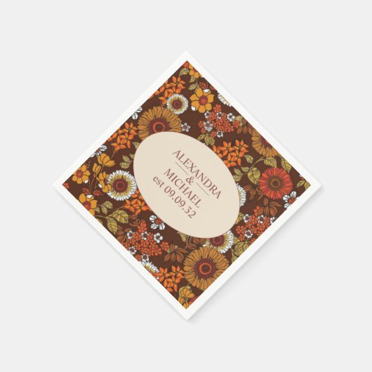 Retro Vintag Sixties Terracotta Wedding Serviette (Ecke)