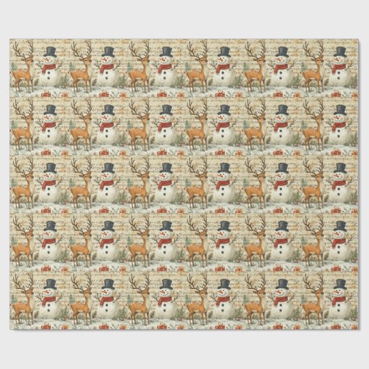 Retro Vintag Snowman Rentier Musiknoten Geschenkpapier (Flach)