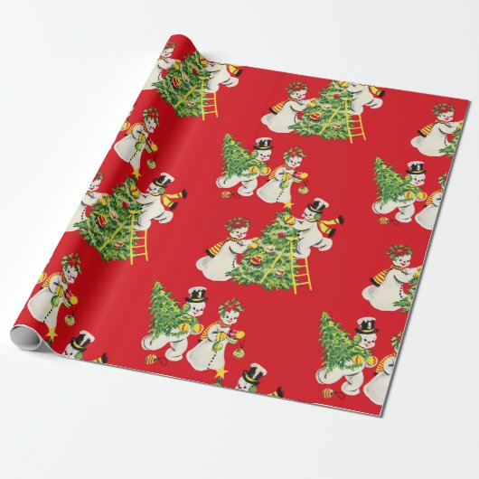Retro Vintag Snowmen Geschenkpapier (Ungerollt)