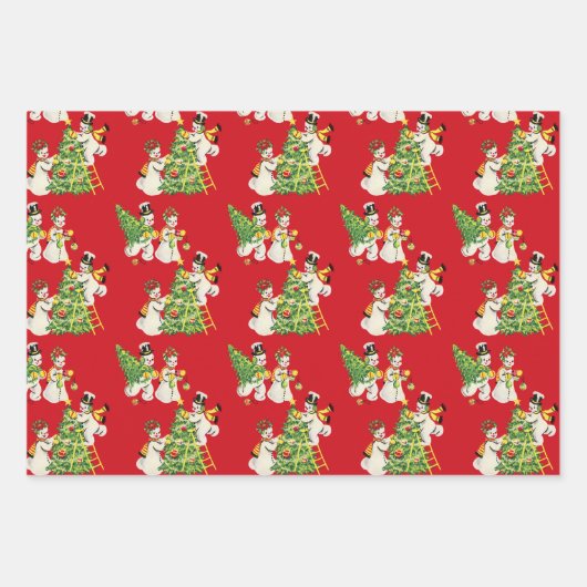 Retro Vintag Snowmen Geschenkpapier Set (Vorderseite 3)