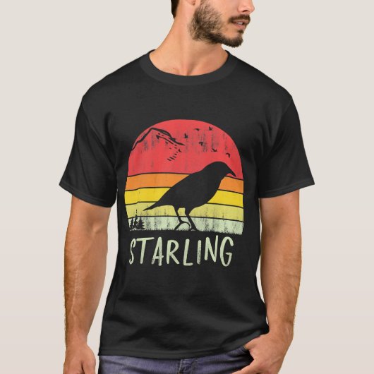 Retro Vintag Starling T - Shirt Silhouette Bird 70 (Vorderseite)
