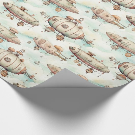 Retro Vintag Steampunk Blimp Geschenkpapier (Ecke)