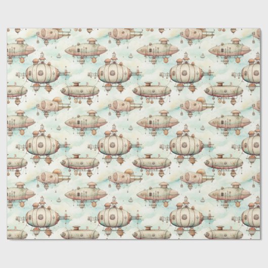 Retro Vintag Steampunk Blimp Geschenkpapier (Flach)