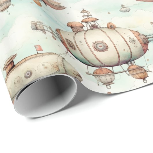 Retro Vintag Steampunk Blimp Geschenkpapier (Rolleneckpunkt)