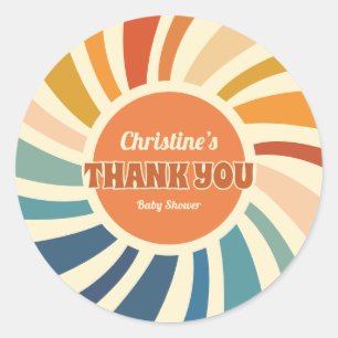 Retro Vintag Sun Rainbow Baby Dusche Vielen Dank Runder Aufkleber