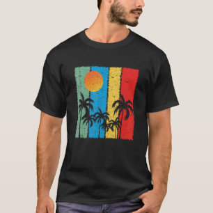 Retro Vintag Sunset Coco Palm Tree Tropical Beach T-Shirt