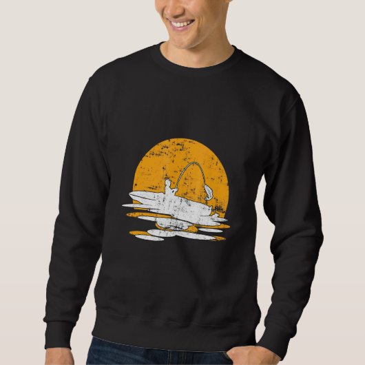 Retro Vintag Sunset Kayak Fischen Sweatshirt (Vorderseite)