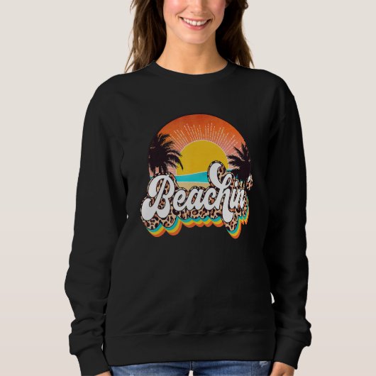 Retro Vintag Sunset Palm Trees Beachin'Leopard S Sweatshirt (Vorderseite)