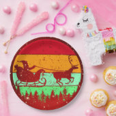 Retro Vintag Sunset Santa Sleigh 9" Pappteller (Party)