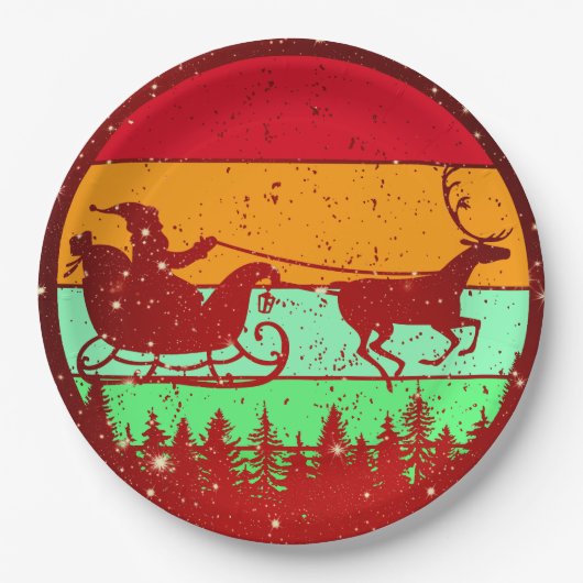 Retro Vintag Sunset Santa Sleigh 9" Pappteller (Vorderseite)