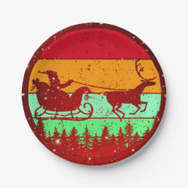 Retro Vintag Sunset Santa Sleigh Rentier 7" Pappteller