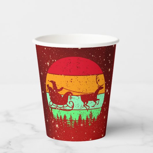Retro Vintag Sunset Santa Sleigh Rentier Pappbecher (Vorderseite)