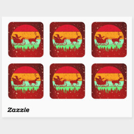 Retro Vintag Sunset Santa Sleigh Rentier Quadratischer Aufkleber