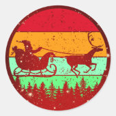 Retro Vintag Sunset Santa Sleigh Rentier Runder Aufkleber (Vorderseite)