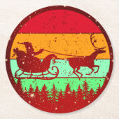Retro Vintag Sunset Santa Sleigh Rentier Runder Pappuntersetzer (Vorderseite)