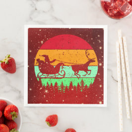 Retro Vintag Sunset Santa Sleigh Rentier Serviette