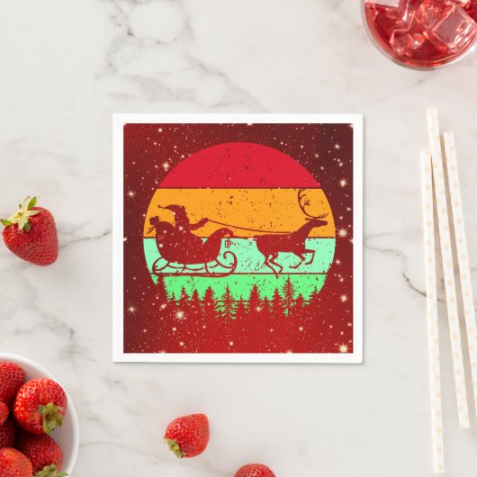 Retro Vintag Sunset Santa Sleigh Rentier Serviette (Beispiel)