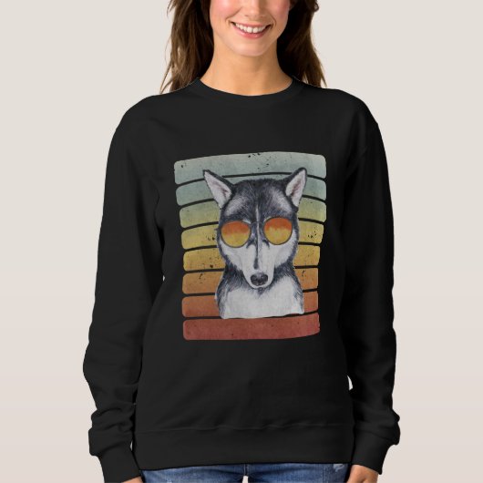 Retro Vintag Sunset Siberian Husky Mama Vater Sweatshirt (Vorderseite)