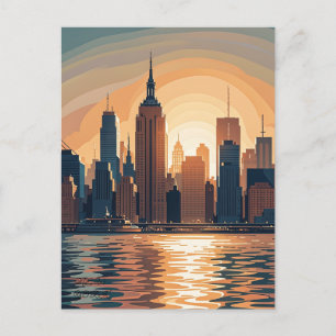Retro Vintag Sunset über Manhattan Postkarte