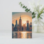 Retro Vintag Sunset über Manhattan Postkarte (Stehend Vorderseite)