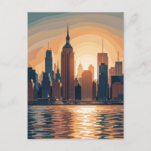 Retro Vintag Sunset über Manhattan Postkarte (Vorderseite)