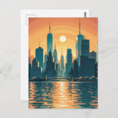 Retro Vintag Sunset über Manhattan Postkarte (Vorne/Hinten)