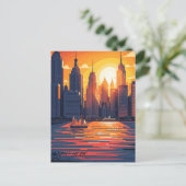 Retro Vintag Sunset über Manhattan Postkarte (Stehend Vorderseite)