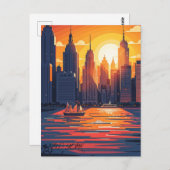 Retro Vintag Sunset über Manhattan Postkarte (Vorne/Hinten)