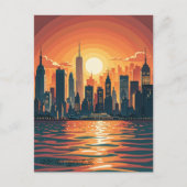 Retro Vintag Sunset über Manhattan Postkarte (Vorderseite)