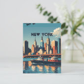 Retro Vintag Sunset über Manhattan Postkarte (Stehend Vorderseite)