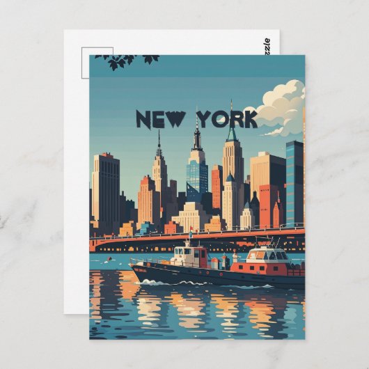 Retro Vintag Sunset über Manhattan Postkarte (Vorne/Hinten)