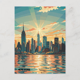 Retro Vintag Sunset über Manhattan Postkarte