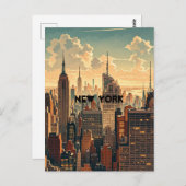 Retro Vintag Sunset über Manhattan Postkarte (Vorne/Hinten)