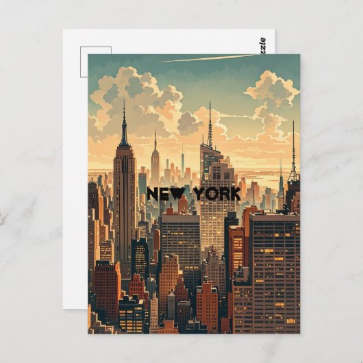 Retro Vintag Sunset über Manhattan Postkarte (Vorne/Hinten)