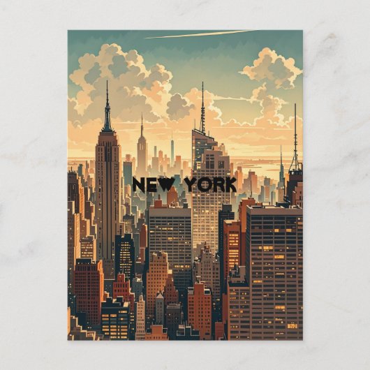 Retro Vintag Sunset über Manhattan Postkarte (Vorderseite)